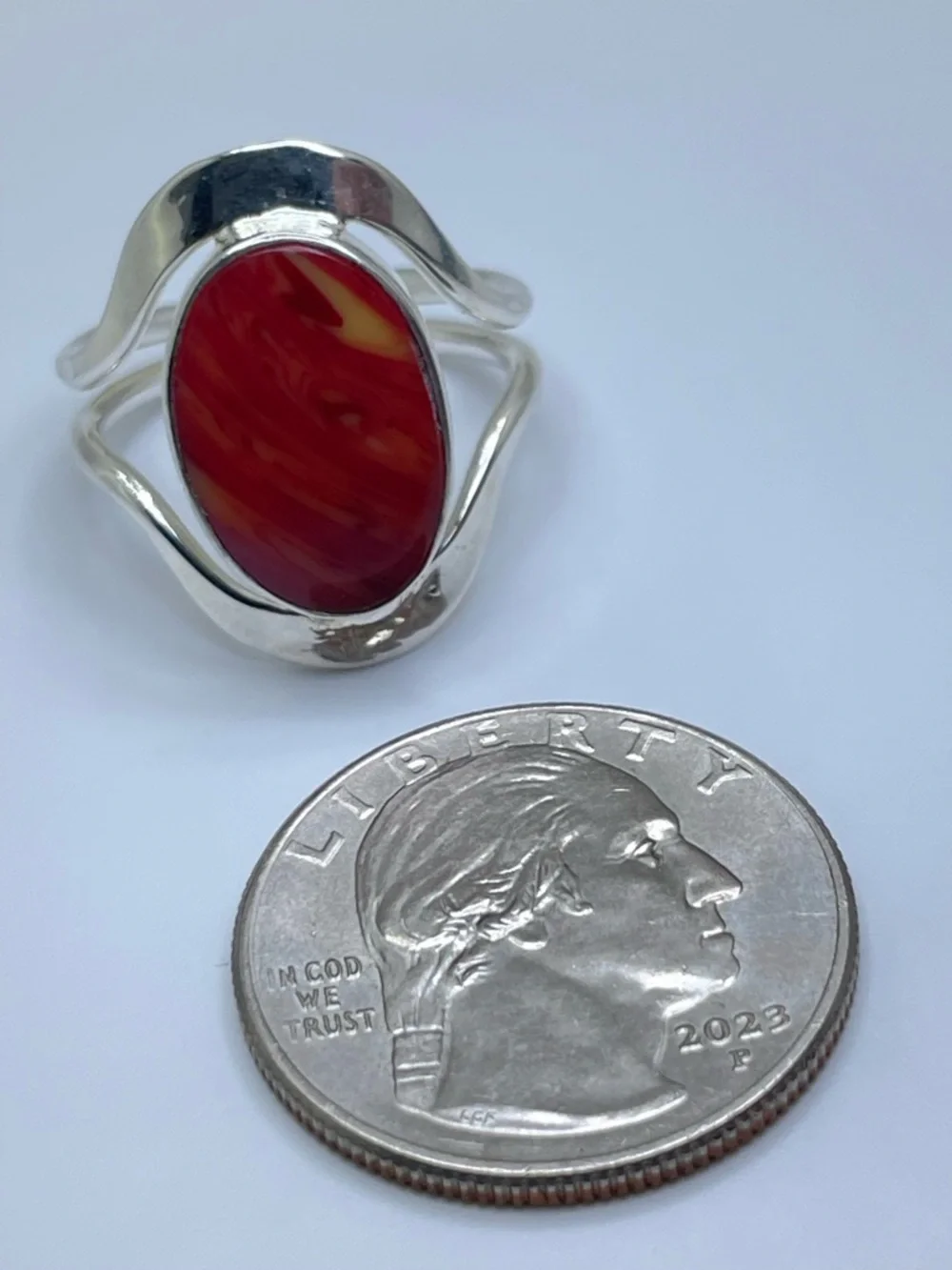 Vintage Mexico Spiny Oyster Shell Silver Ring Sz 8.5 Boho Southwestern